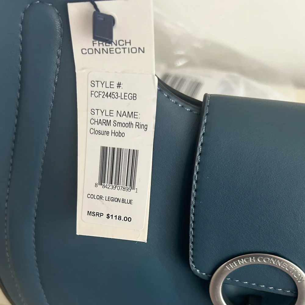 NWT FRENCH CONNECTION Smooth Ring Closure Shoulder Hobo Bag Legion Blue